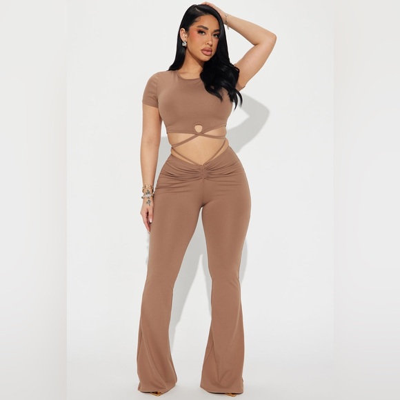Women's Brown Cutout Jumpsuit - Picture 1 of 5